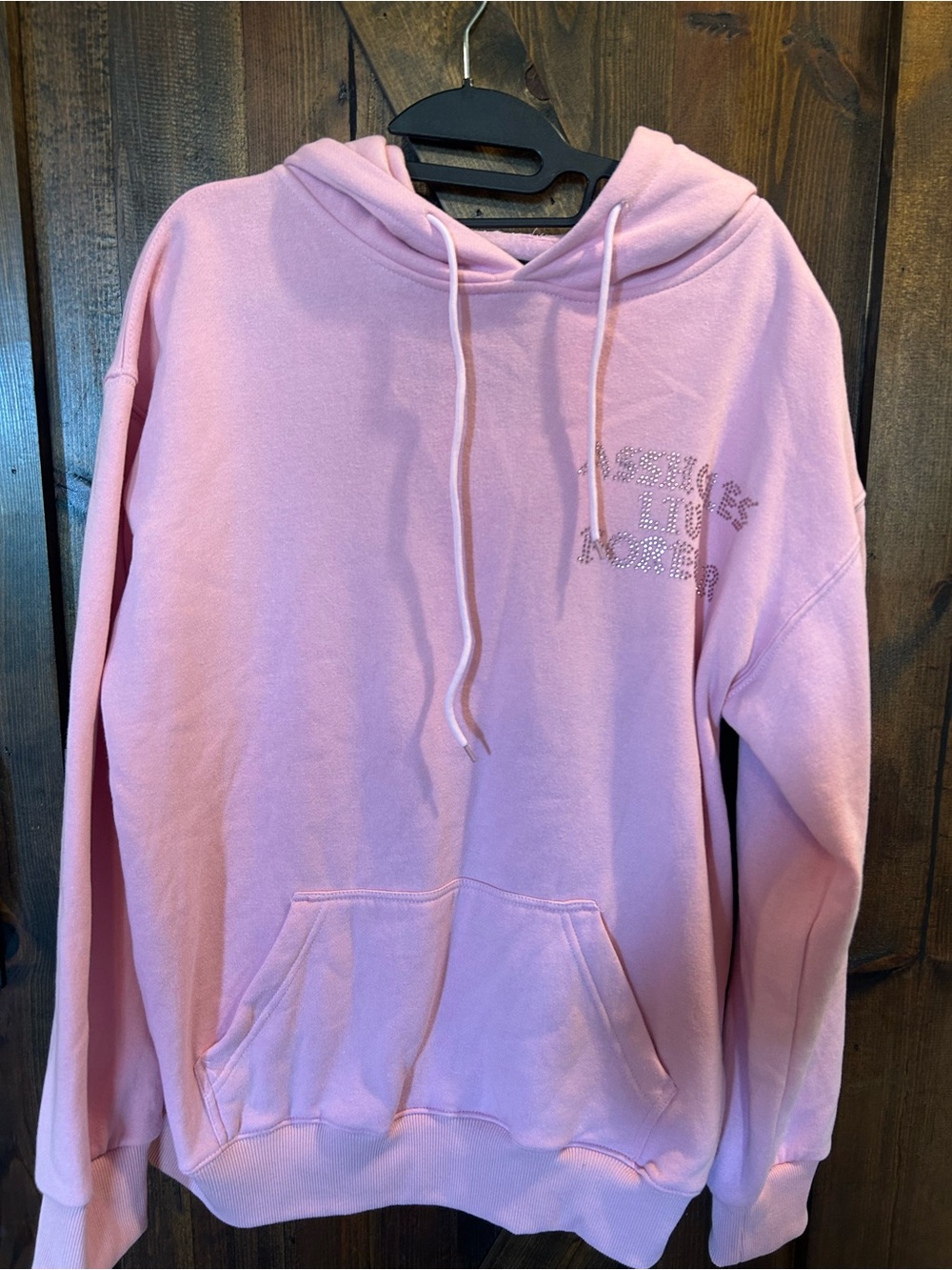 Pink Blinged out Assholes Live Forever Rhinestone Detail Hooded Sweatshirt